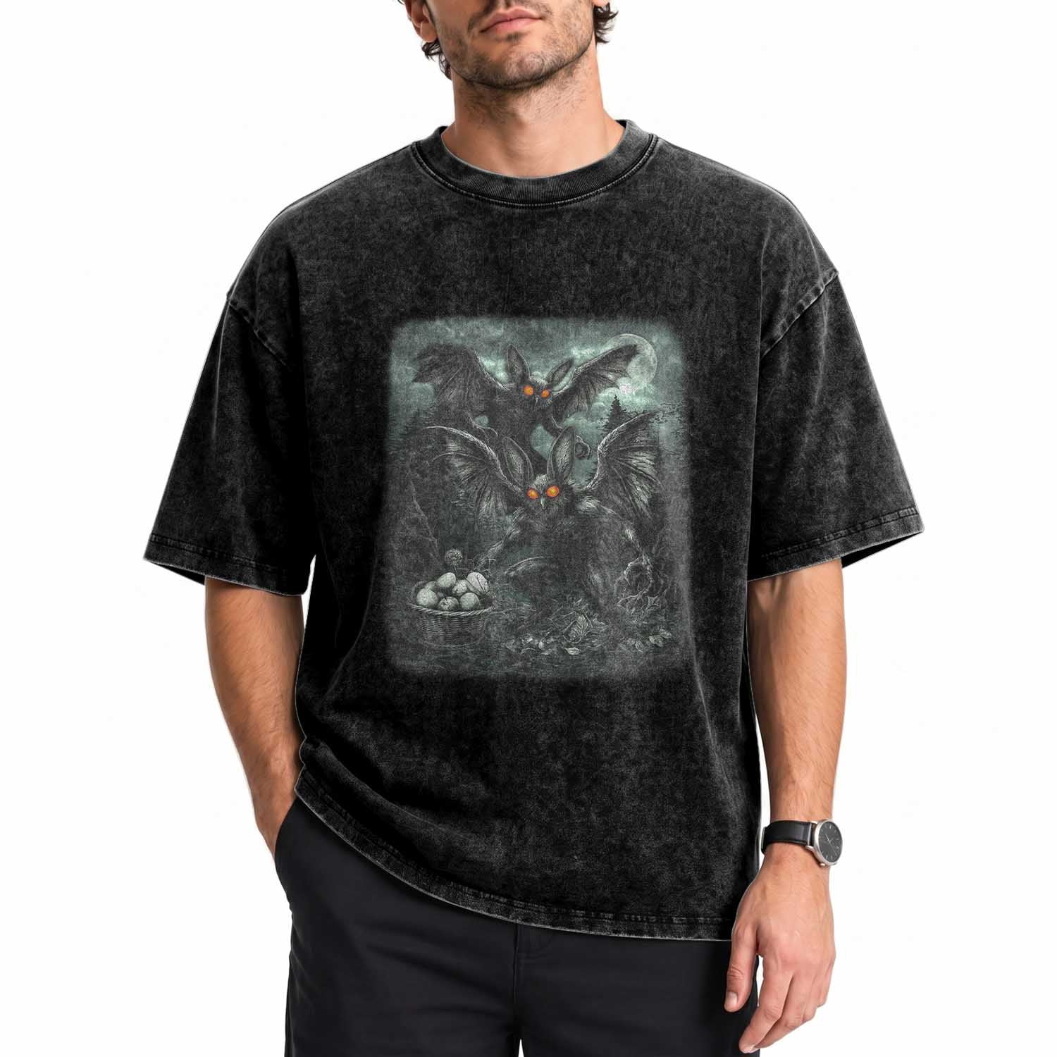 Vintage Horror Mothman Easter Washed Cotton T-Shirt Folklore Monster Lover Gift