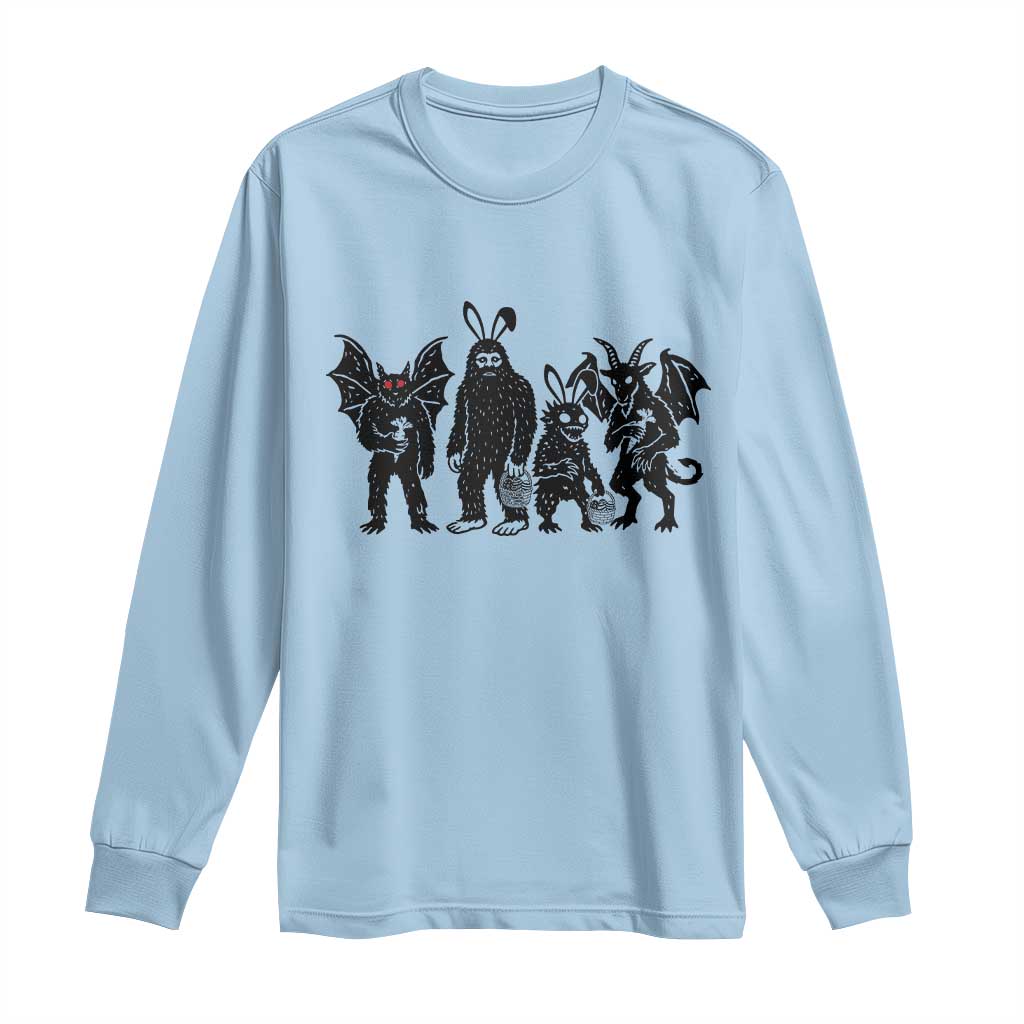 Funny Easter Cryptid Squad Long Sleeve Shirt Bigfoot Mothman Jersey Devil Chupacabra Gift TS12 Light Blue Print Your Wear