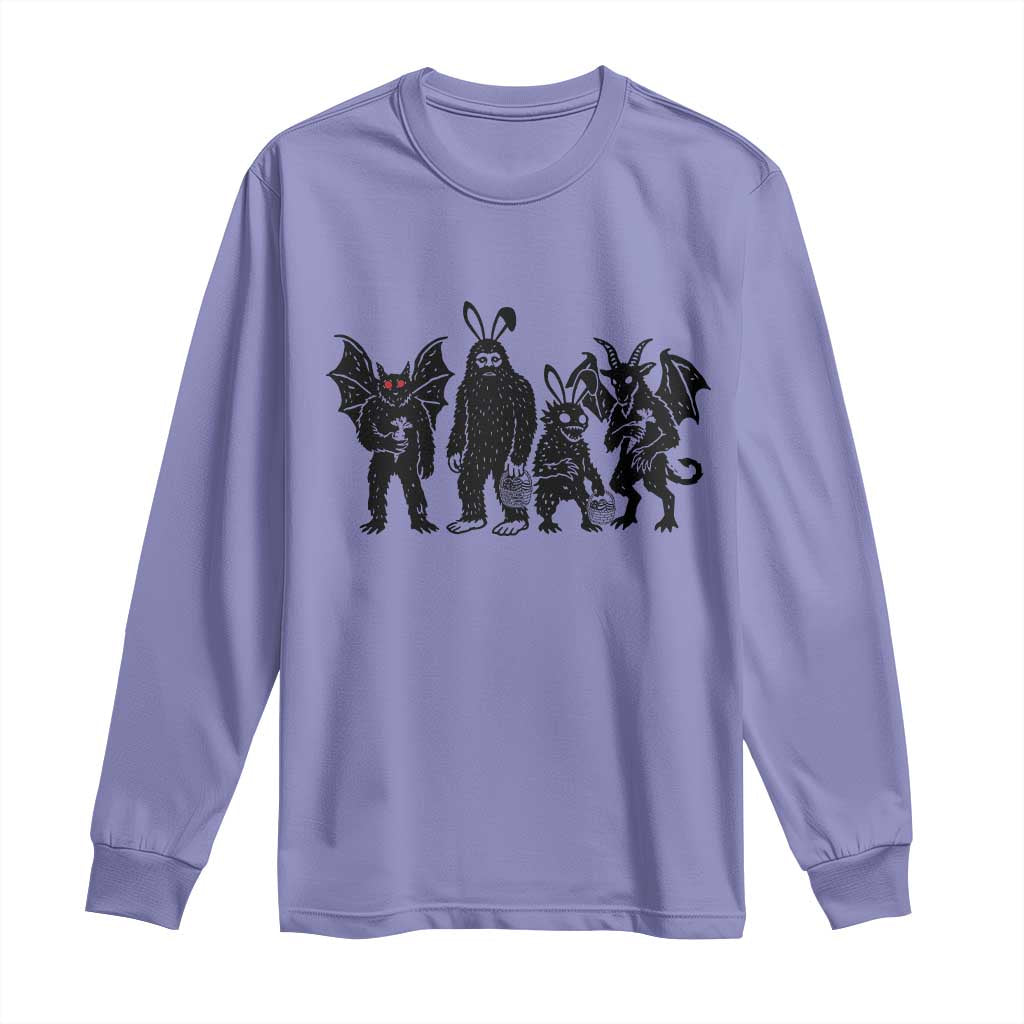 Funny Easter Cryptid Squad Long Sleeve Shirt Bigfoot Mothman Jersey Devil Chupacabra Gift TS12 Violet Print Your Wear