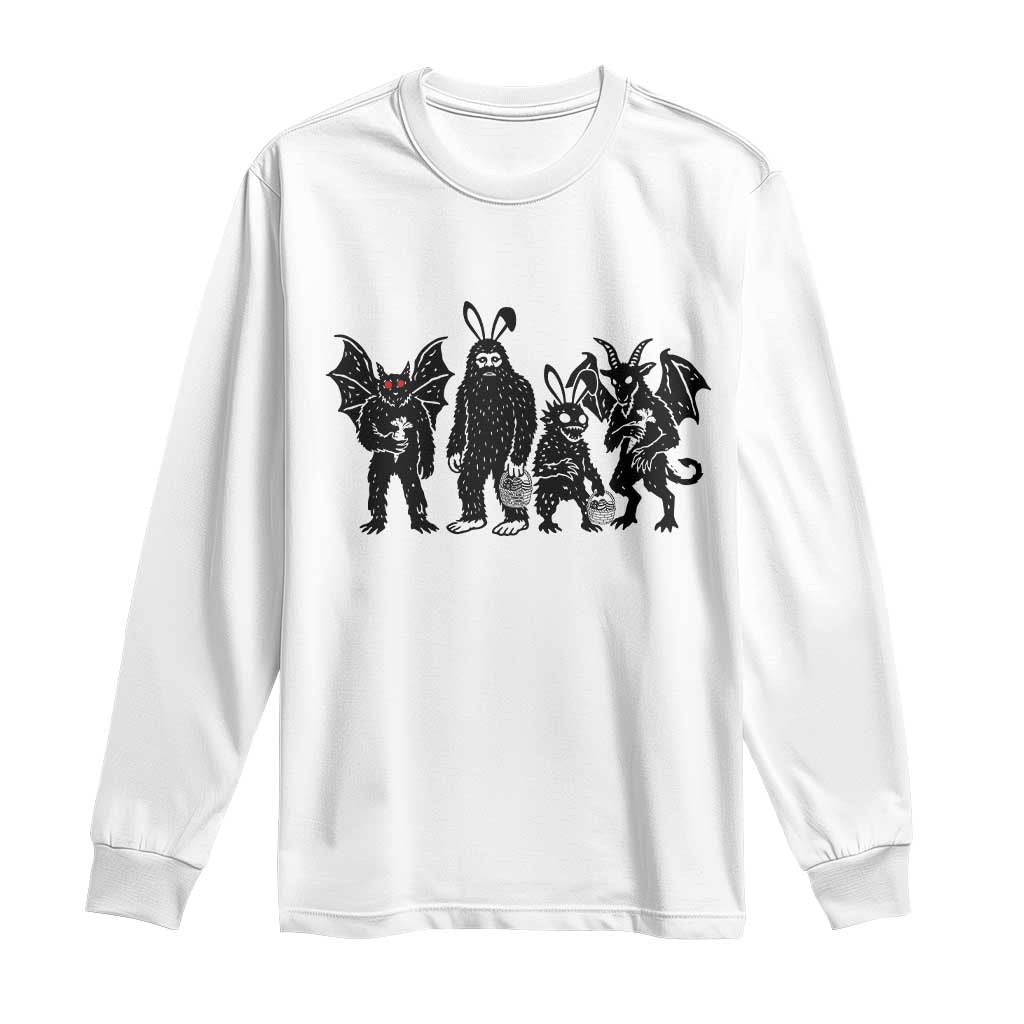 Funny Easter Cryptid Squad Long Sleeve Shirt Bigfoot Mothman Jersey Devil Chupacabra Gift TS12 White Print Your Wear