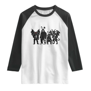 Funny Easter Cryptid Squad Raglan Shirt Bigfoot Mothman Jersey Devil Chupacabra Gift TS12 White Black Print Your Wear