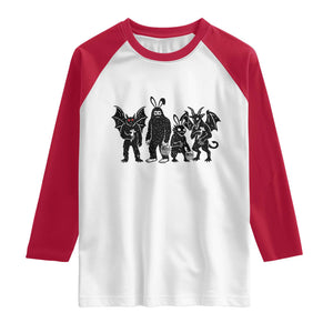 Funny Easter Cryptid Squad Raglan Shirt Bigfoot Mothman Jersey Devil Chupacabra Gift TS12 White Red Print Your Wear