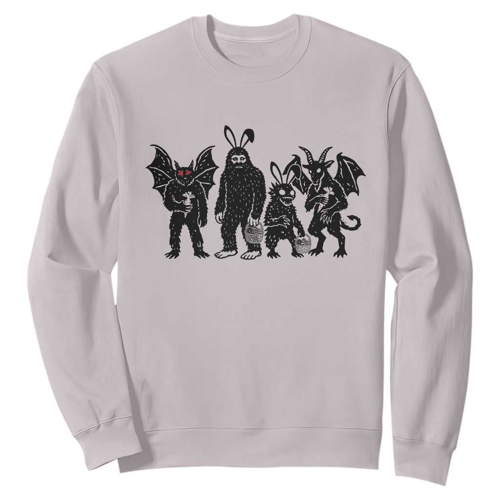 Funny Easter Cryptid Squad Sweatshirt Bigfoot Mothman Jersey Devil Chupacabra Gift TS12 Ice Gray Print Your Wear