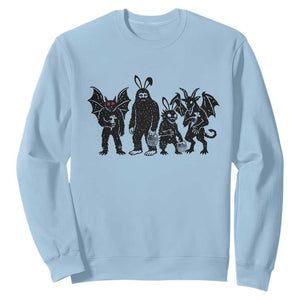 Funny Easter Cryptid Squad Sweatshirt Bigfoot Mothman Jersey Devil Chupacabra Gift TS12 Light Blue Print Your Wear