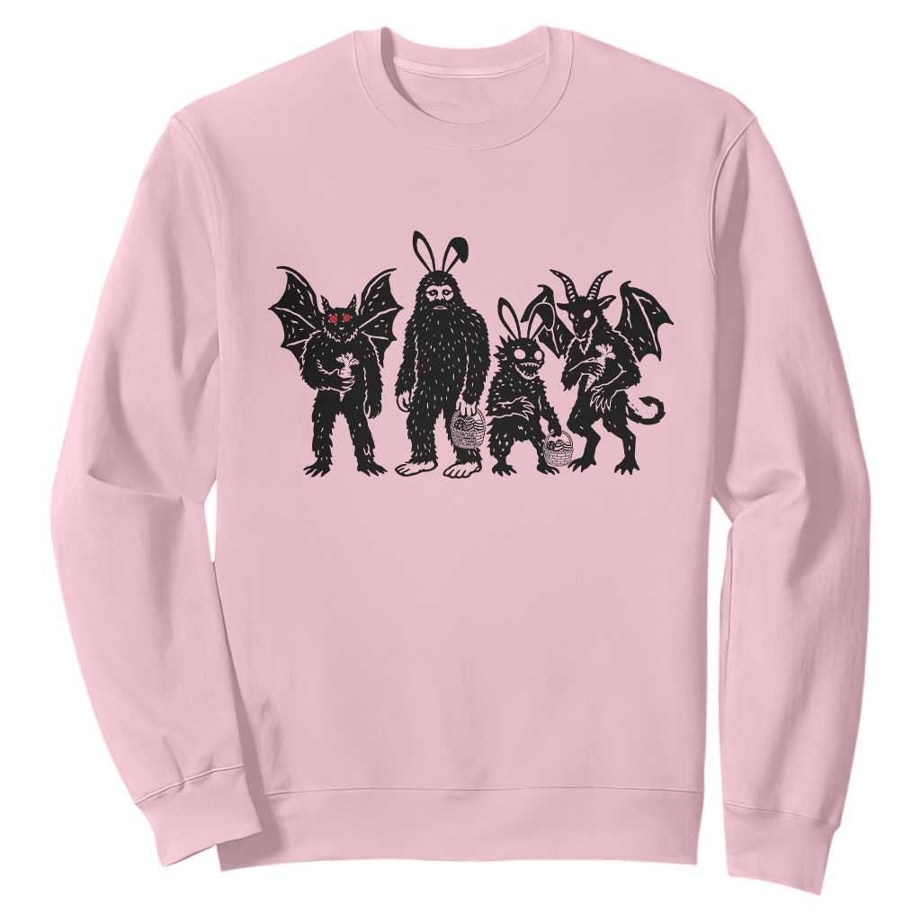Funny Easter Cryptid Squad Sweatshirt Bigfoot Mothman Jersey Devil Chupacabra Gift TS12 Light Pink Print Your Wear