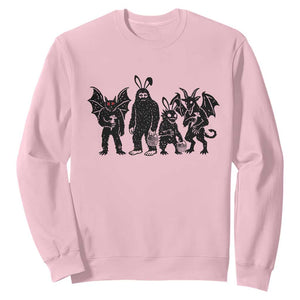 Funny Easter Cryptid Squad Sweatshirt Bigfoot Mothman Jersey Devil Chupacabra Gift TS12 Light Pink Print Your Wear