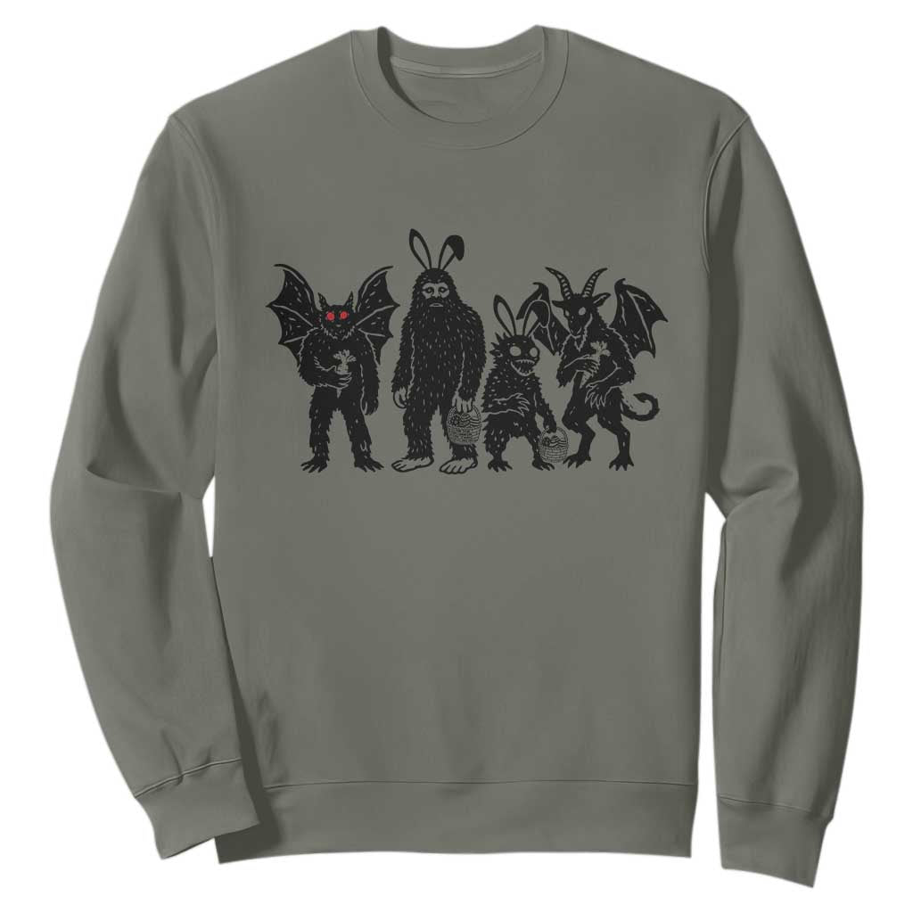 Funny Easter Cryptid Squad Sweatshirt Bigfoot Mothman Jersey Devil Chupacabra Gift TS12 Military Green Print Your Wear