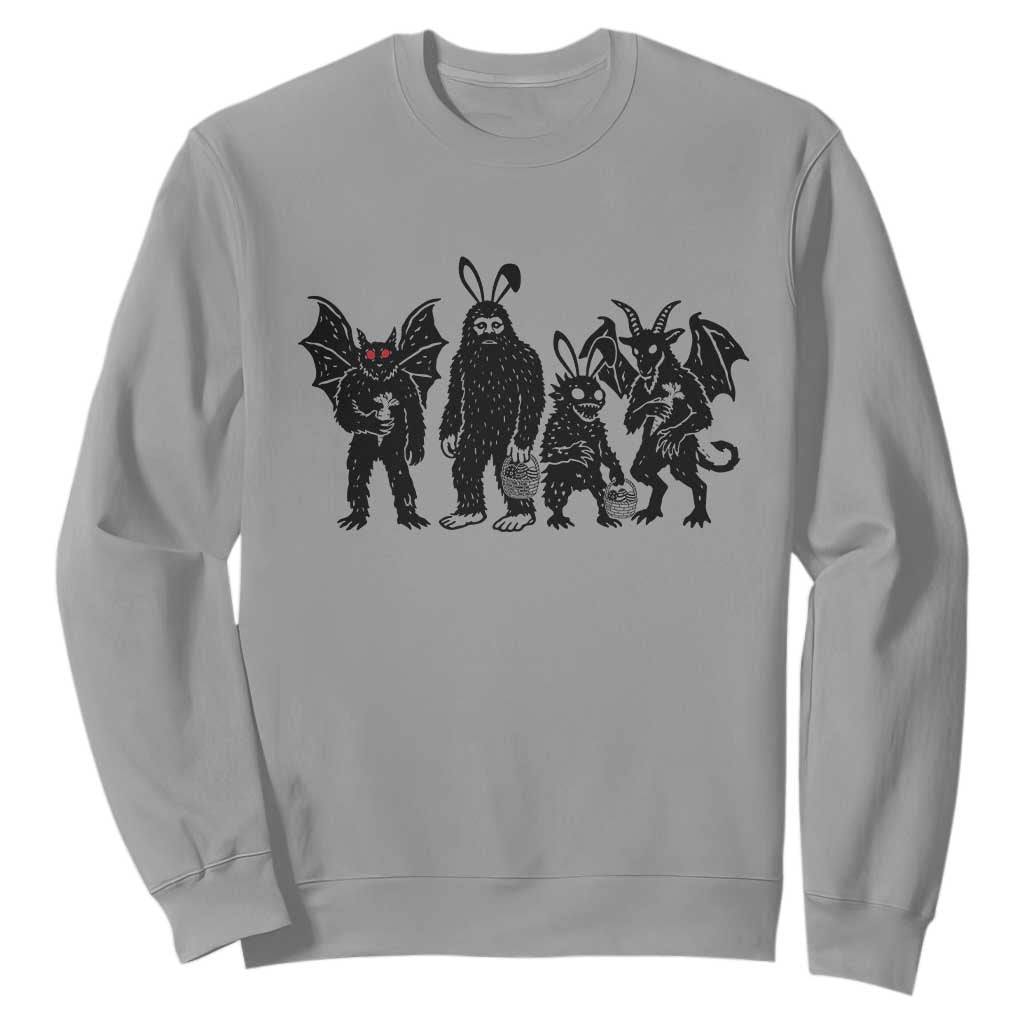 Funny Easter Cryptid Squad Sweatshirt Bigfoot Mothman Jersey Devil Chupacabra Gift TS12 Sport Gray Print Your Wear