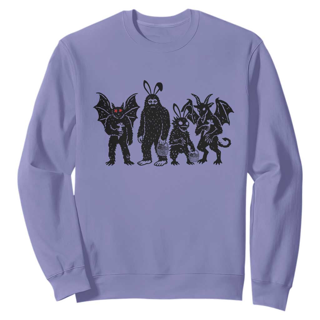 Funny Easter Cryptid Squad Sweatshirt Bigfoot Mothman Jersey Devil Chupacabra Gift TS12 Violet Print Your Wear