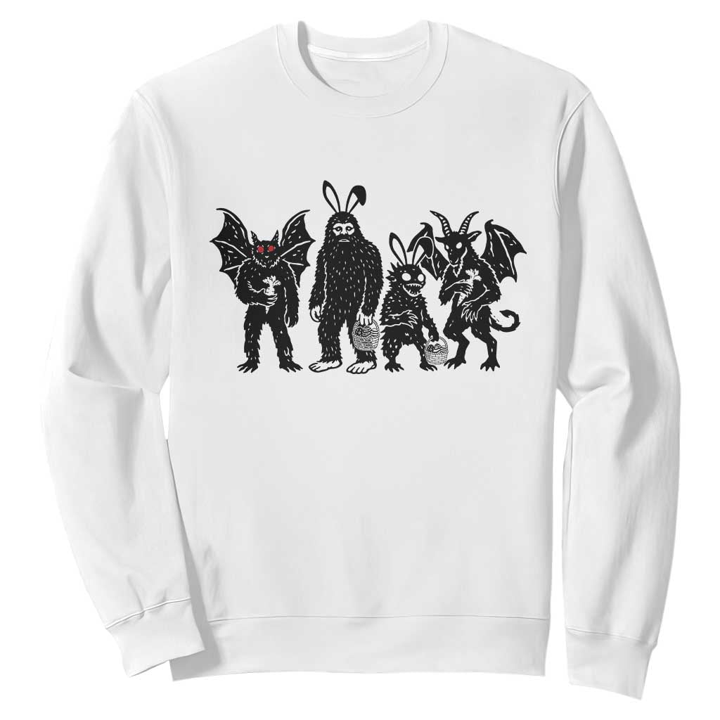 Funny Easter Cryptid Squad Sweatshirt Bigfoot Mothman Jersey Devil Chupacabra Gift TS12 White Print Your Wear