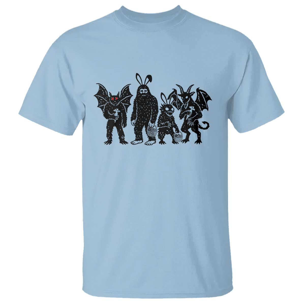 Funny Easter Cryptid Squad T Shirt Bigfoot Mothman Jersey Devil Chupacabra Gift TS12 Light Blue Print Your Wear