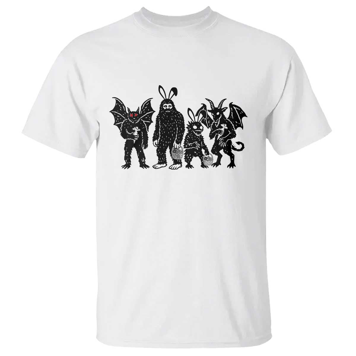Funny Easter Cryptid Squad T Shirt Bigfoot Mothman Jersey Devil Chupacabra Gift TS12 White Print Your Wear
