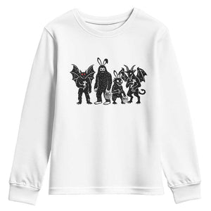 Funny Easter Cryptid Squad Youth Sweatshirt Bigfoot Mothman Jersey Devil Chupacabra Gift TS12 White Print Your Wear