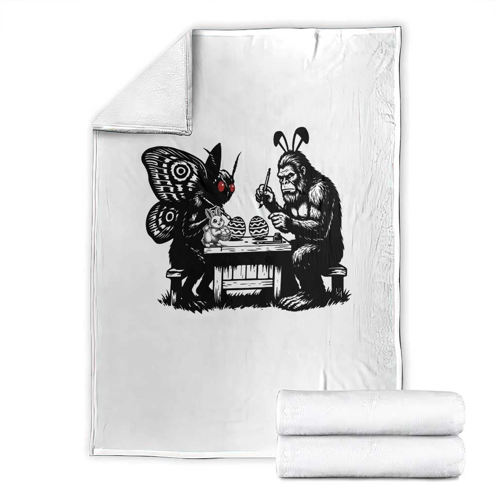 Funny Bigfoot And Mothman Egg Painting Throw Blanket Cryptid Easter Gift TS12 White Print Your Wear