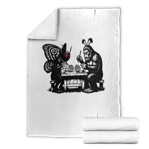 Funny Bigfoot And Mothman Egg Painting Throw Blanket Cryptid Easter Gift TS12 White Print Your Wear
