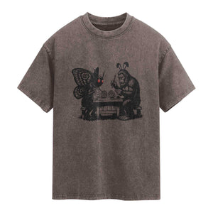 Funny Bigfoot And Mothman Egg Painting Washed Cotton T-Shirt Cryptid Easter Gift
