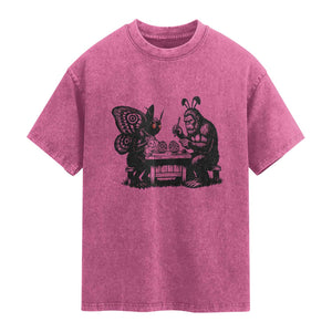Funny Bigfoot And Mothman Egg Painting Washed Cotton T-Shirt Cryptid Easter Gift