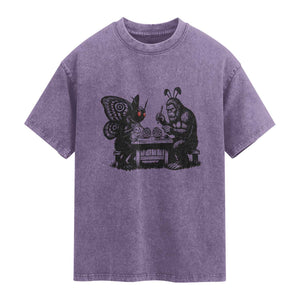 Funny Bigfoot And Mothman Egg Painting Washed Cotton T-Shirt Cryptid Easter Gift