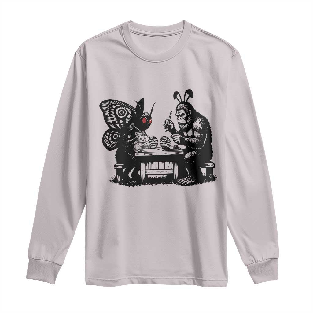 Funny Bigfoot And Mothman Egg Painting Long Sleeve Shirt Cryptid Easter Gift TS12 Ice Gray Print Your Wear