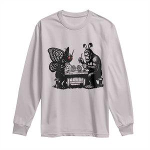 Funny Bigfoot And Mothman Egg Painting Long Sleeve Shirt Cryptid Easter Gift TS12 Ice Gray Print Your Wear