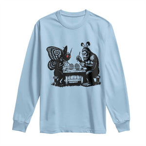 Funny Bigfoot And Mothman Egg Painting Long Sleeve Shirt Cryptid Easter Gift TS12 Light Blue Print Your Wear