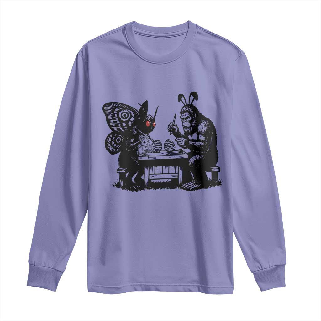 Funny Bigfoot And Mothman Egg Painting Long Sleeve Shirt Cryptid Easter Gift TS12 Violet Print Your Wear