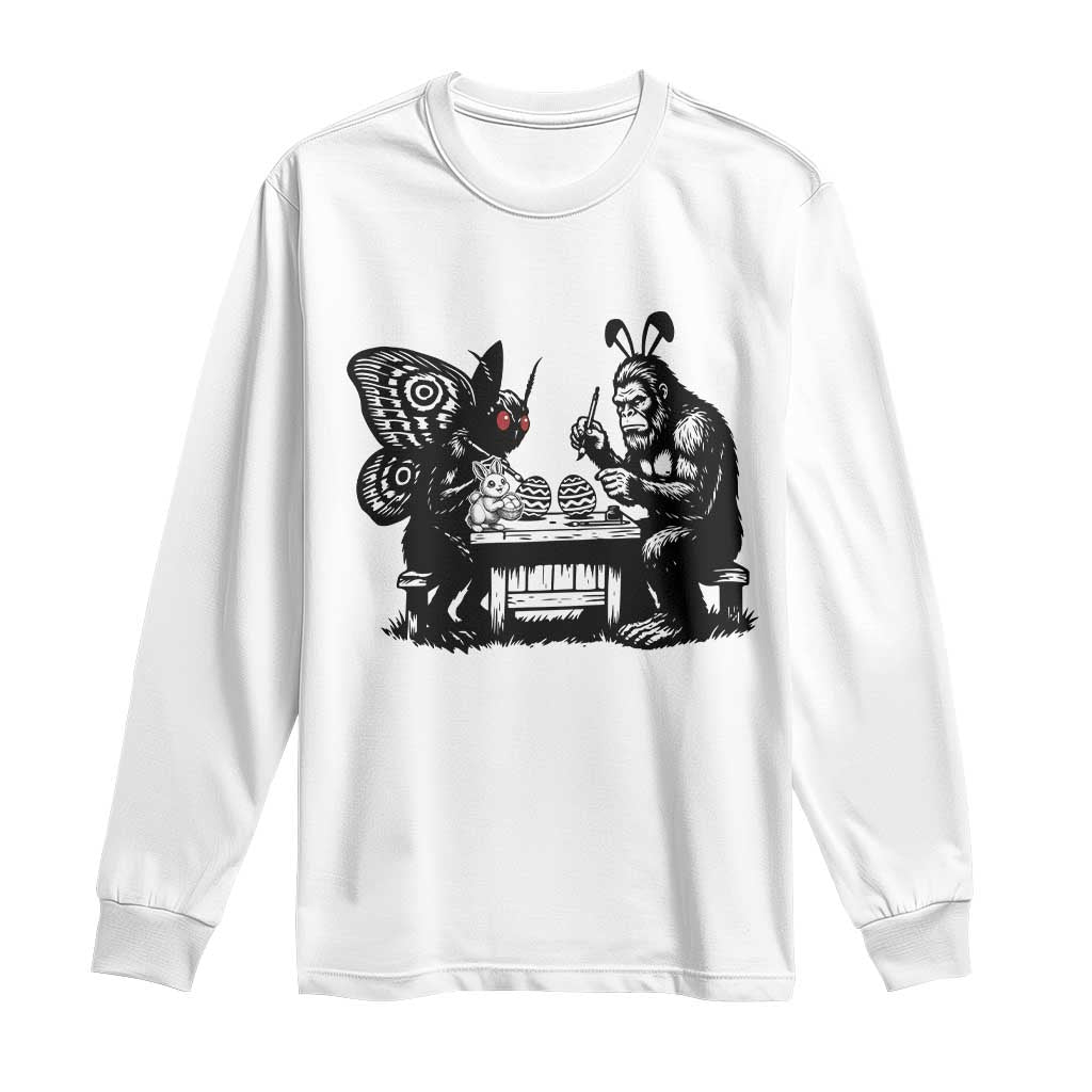 Funny Bigfoot And Mothman Egg Painting Long Sleeve Shirt Cryptid Easter Gift TS12 White Print Your Wear