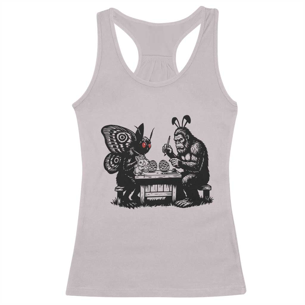 Funny Bigfoot And Mothman Egg Painting Racerback Tank Top Cryptid Easter Gift TS12 Ice Gray Print Your Wear