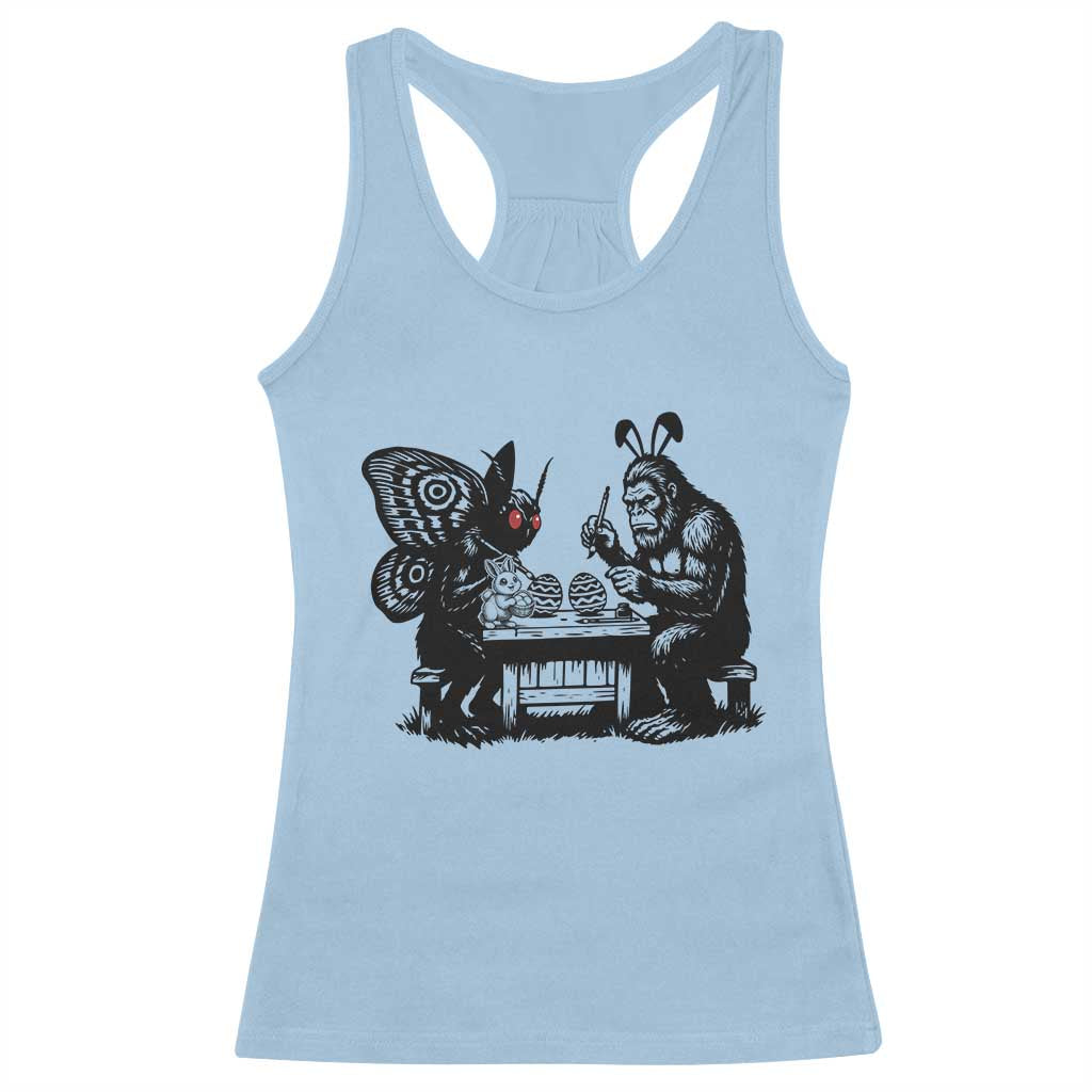Funny Bigfoot And Mothman Egg Painting Racerback Tank Top Cryptid Easter Gift TS12 Light Blue Print Your Wear