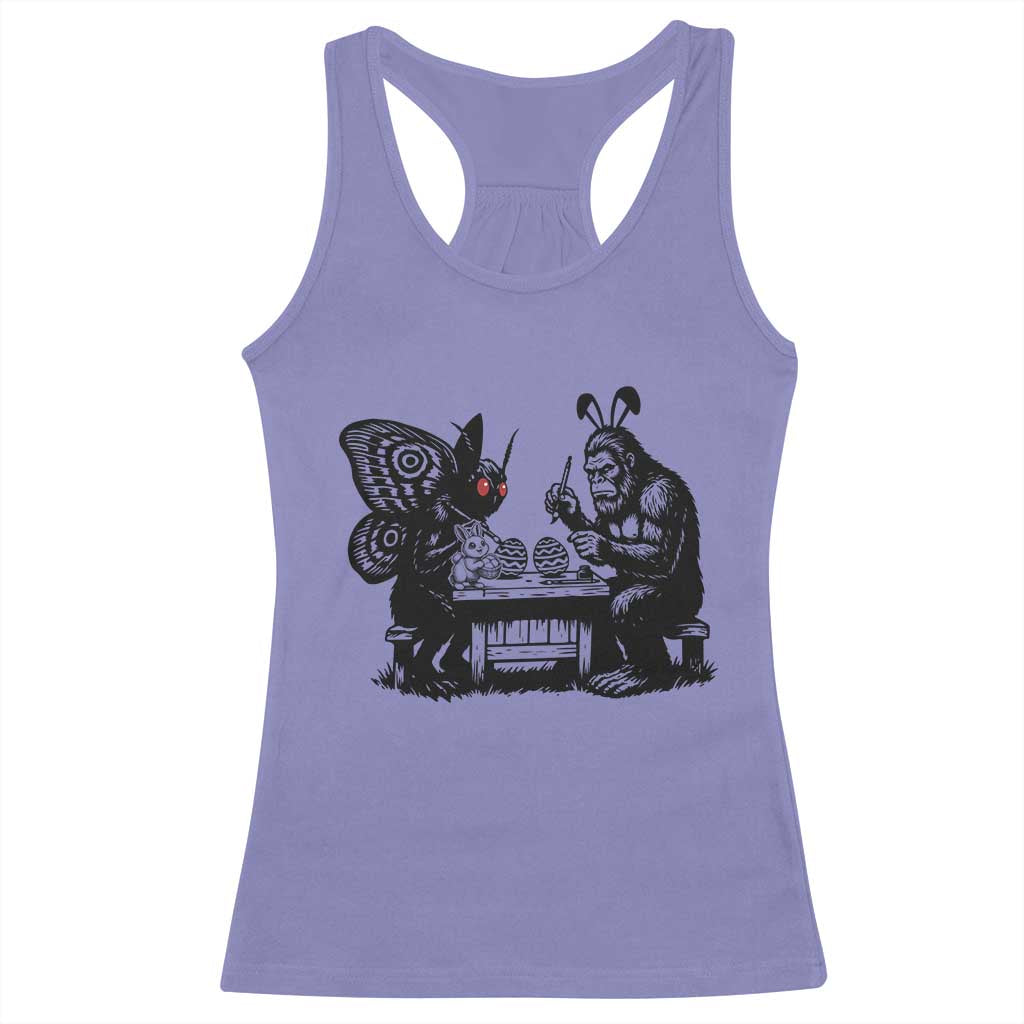 Funny Bigfoot And Mothman Egg Painting Racerback Tank Top Cryptid Easter Gift TS12 Violet Print Your Wear
