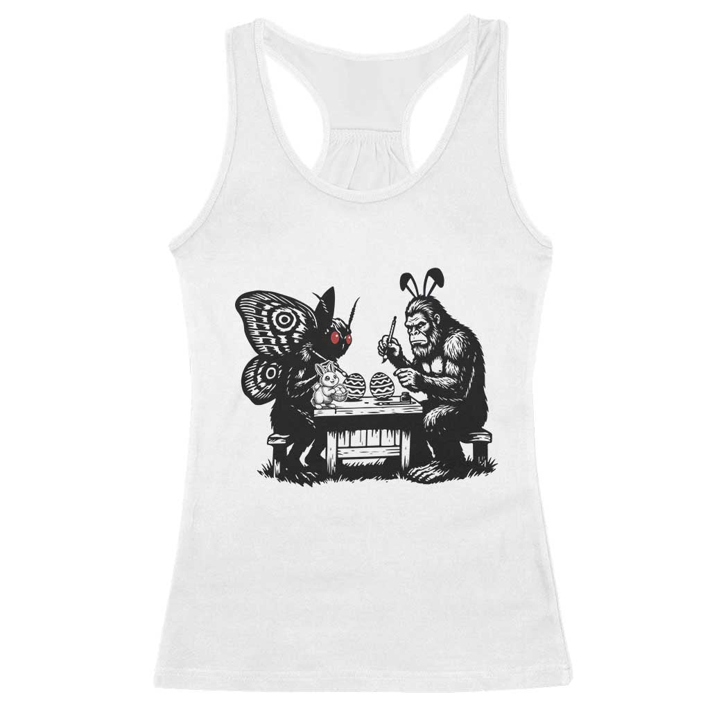 Funny Bigfoot And Mothman Egg Painting Racerback Tank Top Cryptid Easter Gift TS12 White Print Your Wear
