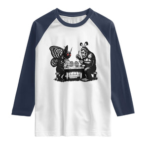 Funny Bigfoot And Mothman Egg Painting Raglan Shirt Cryptid Easter Gift TS12 White Navy Print Your Wear