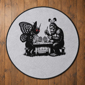 Funny Bigfoot And Mothman Egg Painting Round Rug Cryptid Easter Gift