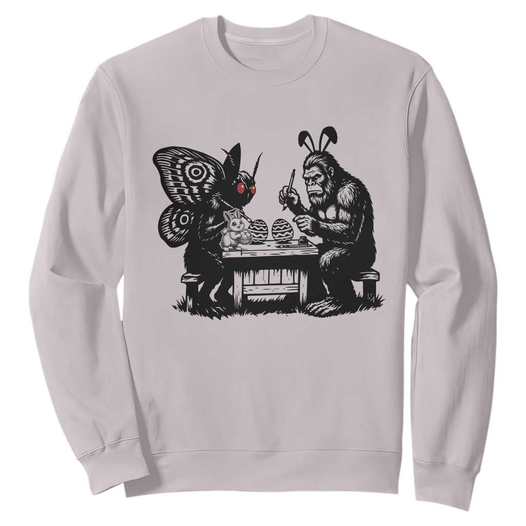 Funny Bigfoot And Mothman Egg Painting Sweatshirt Cryptid Easter Gift TS12 Ice Gray Print Your Wear