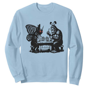 Funny Bigfoot And Mothman Egg Painting Sweatshirt Cryptid Easter Gift TS12 Light Blue Print Your Wear