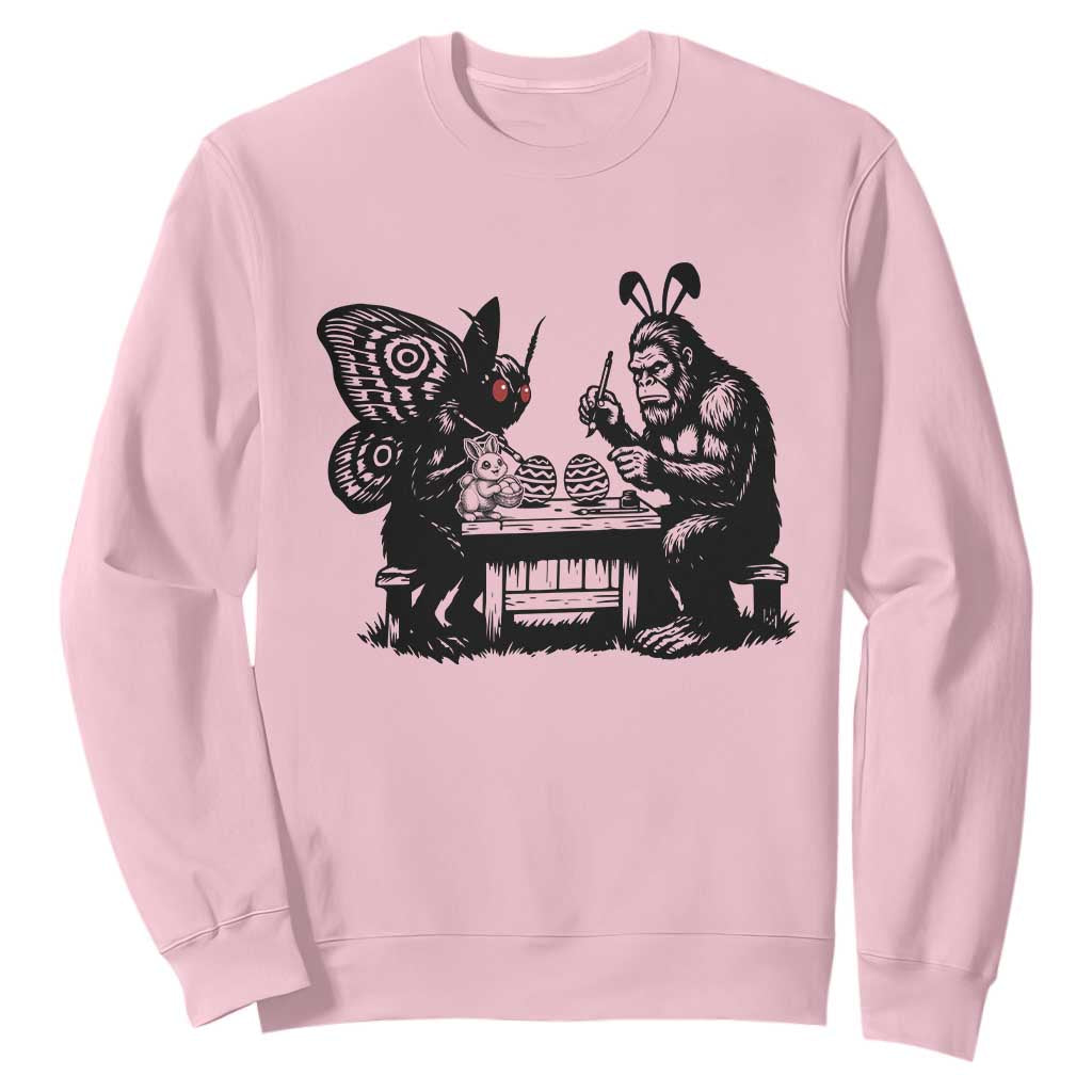 Funny Bigfoot And Mothman Egg Painting Sweatshirt Cryptid Easter Gift TS12 Light Pink Print Your Wear