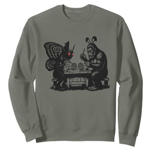 Funny Bigfoot And Mothman Egg Painting Sweatshirt Cryptid Easter Gift TS12 Military Green Print Your Wear
