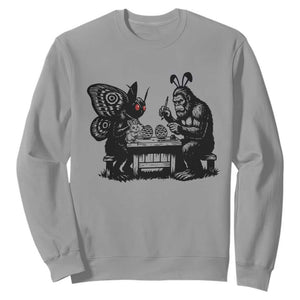 Funny Bigfoot And Mothman Egg Painting Sweatshirt Cryptid Easter Gift TS12 Sport Gray Print Your Wear
