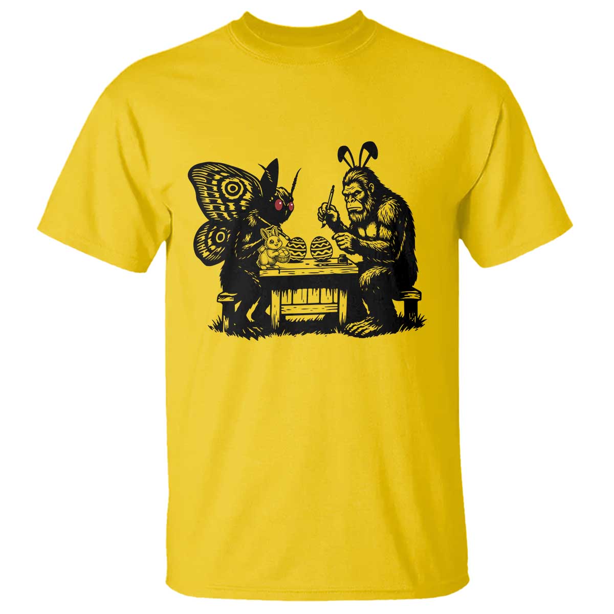 Funny Bigfoot And Mothman Egg Painting T Shirt Cryptid Easter Gift TS12 Daisy Print Your Wear