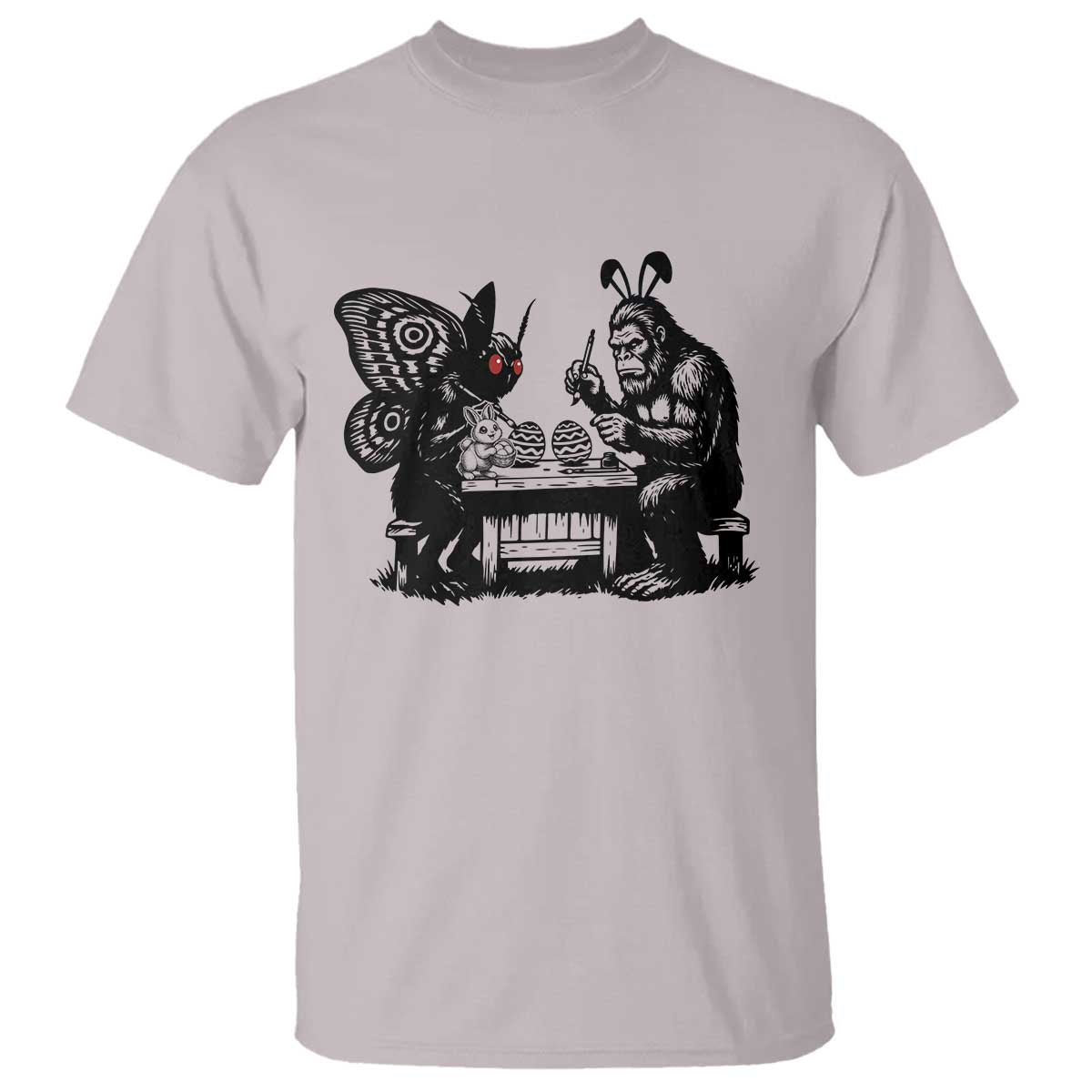 Funny Bigfoot And Mothman Egg Painting T Shirt Cryptid Easter Gift TS12 Ice Gray Print Your Wear