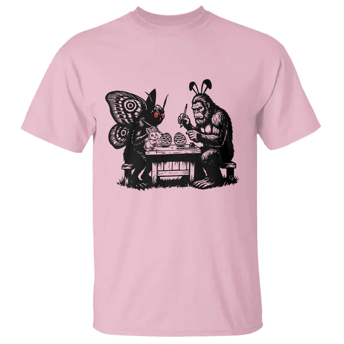 Funny Bigfoot And Mothman Egg Painting T Shirt Cryptid Easter Gift TS12 Light Pink Print Your Wear