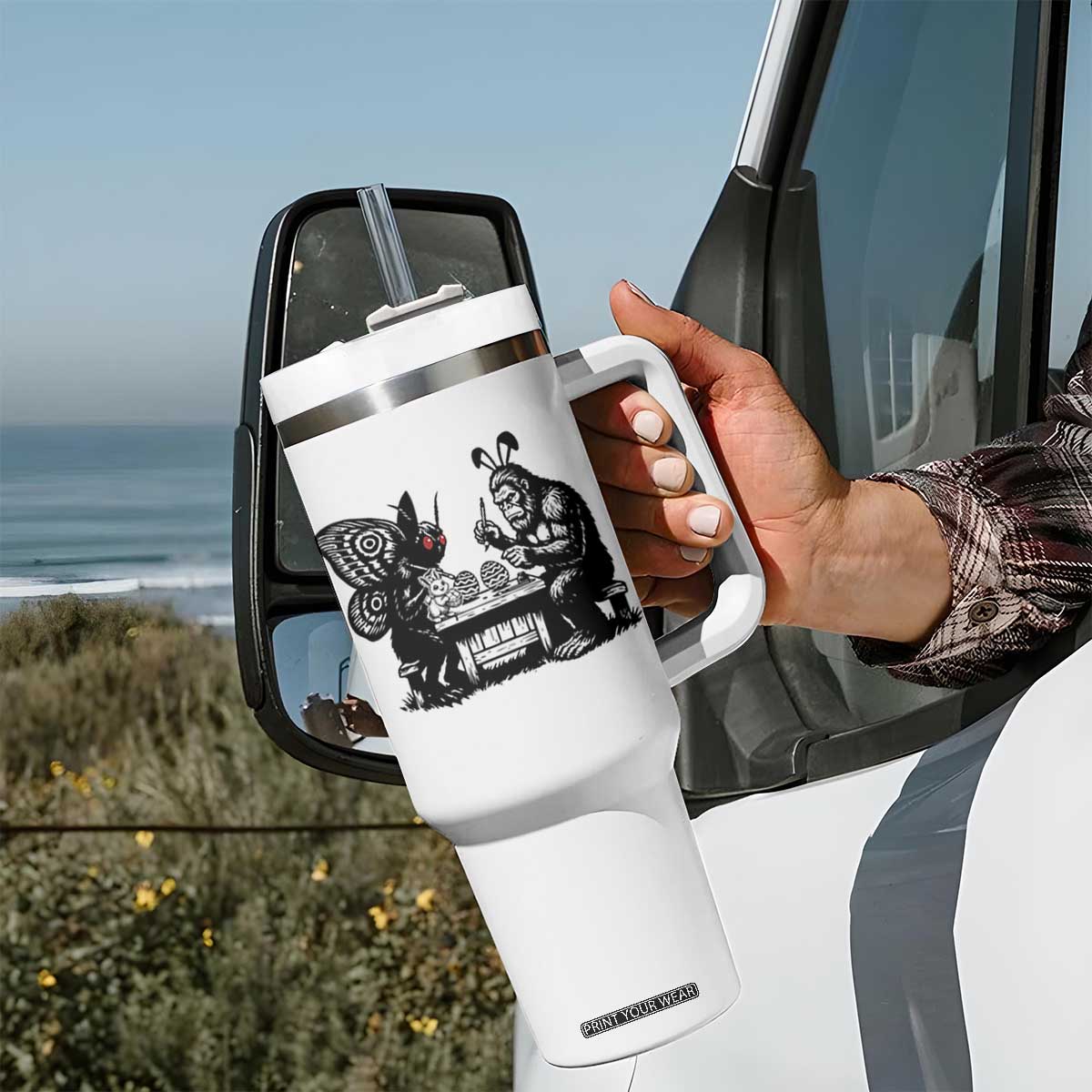 Funny Bigfoot And Mothman Egg Painting Tumbler With Handle Cryptid Easter Gift TS12 Print Your Wear