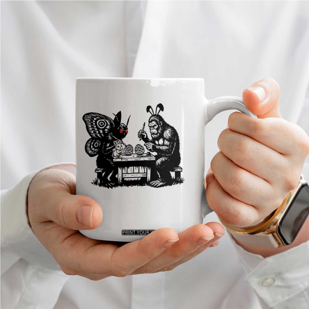 Funny Bigfoot And Mothman Egg Painting Coffee Mug Cryptid Easter Gift TS12 Print Your Wear