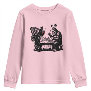 Funny Bigfoot And Mothman Egg Painting Youth Sweatshirt Cryptid Easter Gift TS12 Light Pink Print Your Wear