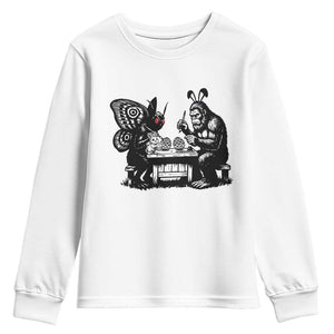 Funny Bigfoot And Mothman Egg Painting Youth Sweatshirt Cryptid Easter Gift TS12 White Print Your Wear