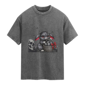 Gothic Easter Bunny Washed Cotton T-Shirt Dark Aesthetic Rabbit Gift