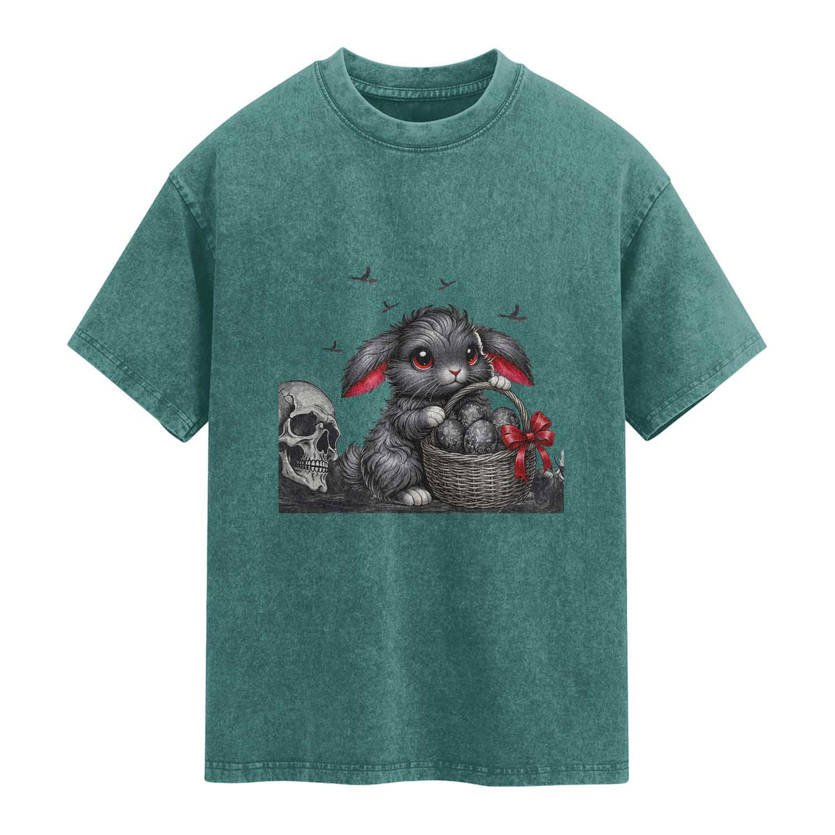 Gothic Easter Bunny Washed Cotton T-Shirt Dark Aesthetic Rabbit Gift