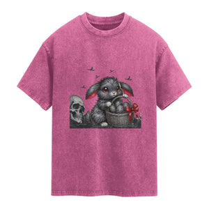 Gothic Easter Bunny Washed Cotton T-Shirt Dark Aesthetic Rabbit Gift