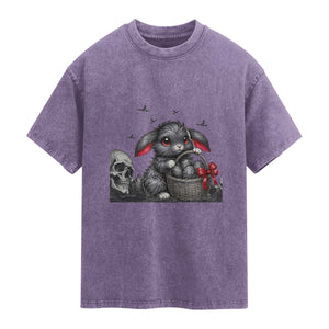 Gothic Easter Bunny Washed Cotton T-Shirt Dark Aesthetic Rabbit Gift