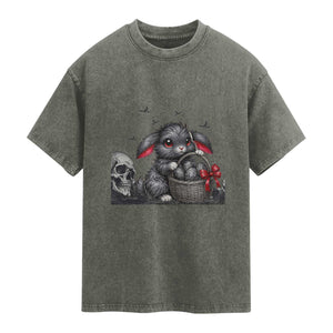 Gothic Easter Bunny Washed Cotton T-Shirt Dark Aesthetic Rabbit Gift